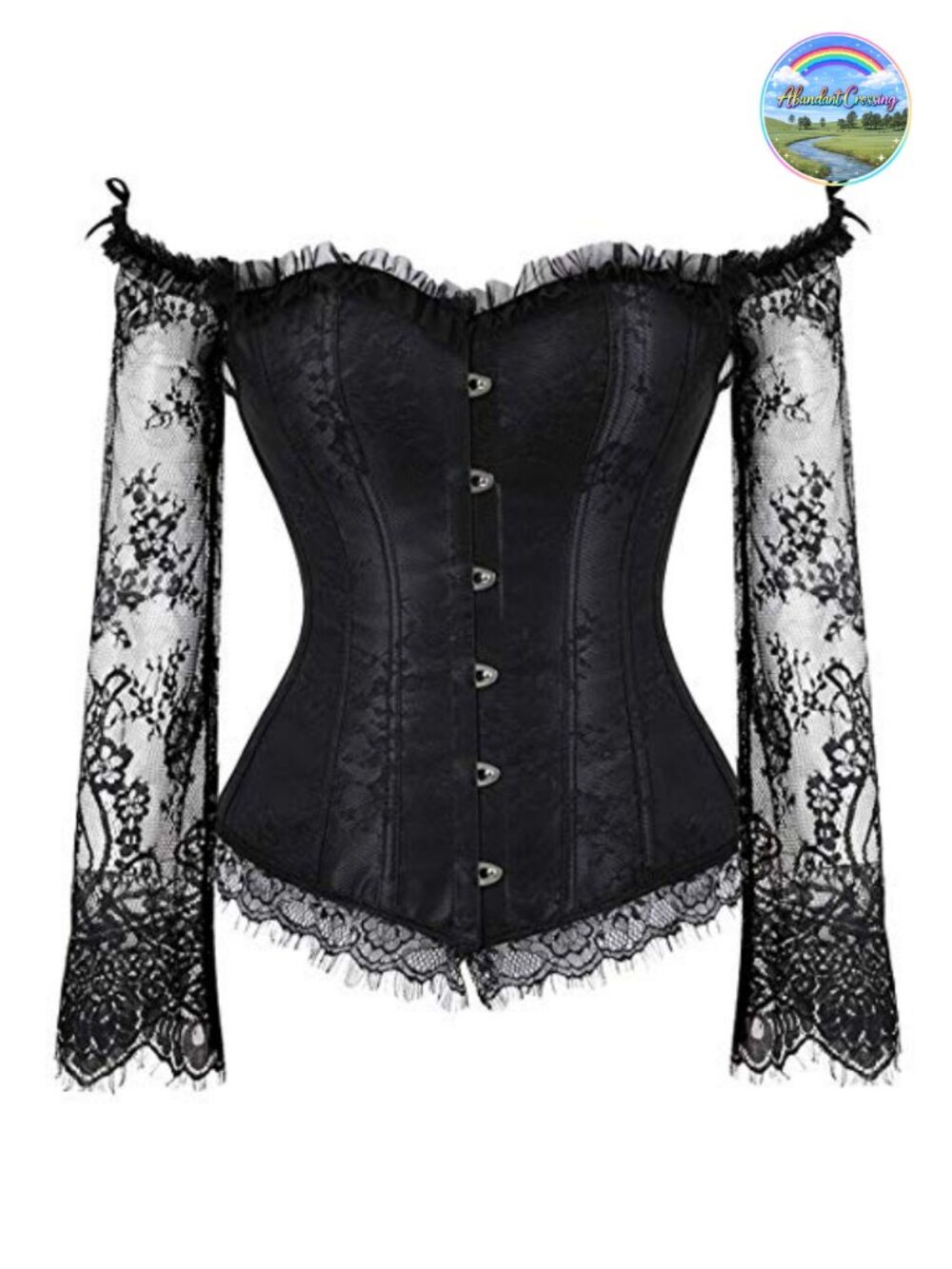 Women's Lace Up Gothic Jacquard Corset Bustier Top with Shoulder Straps